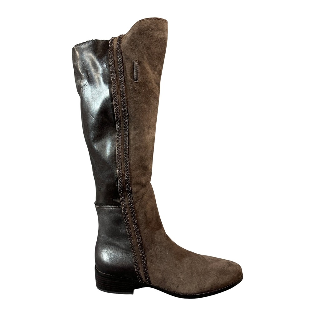 Donald Pliner Mixed Media Suede Leather Knee High Riding Boots Braided Trim 10